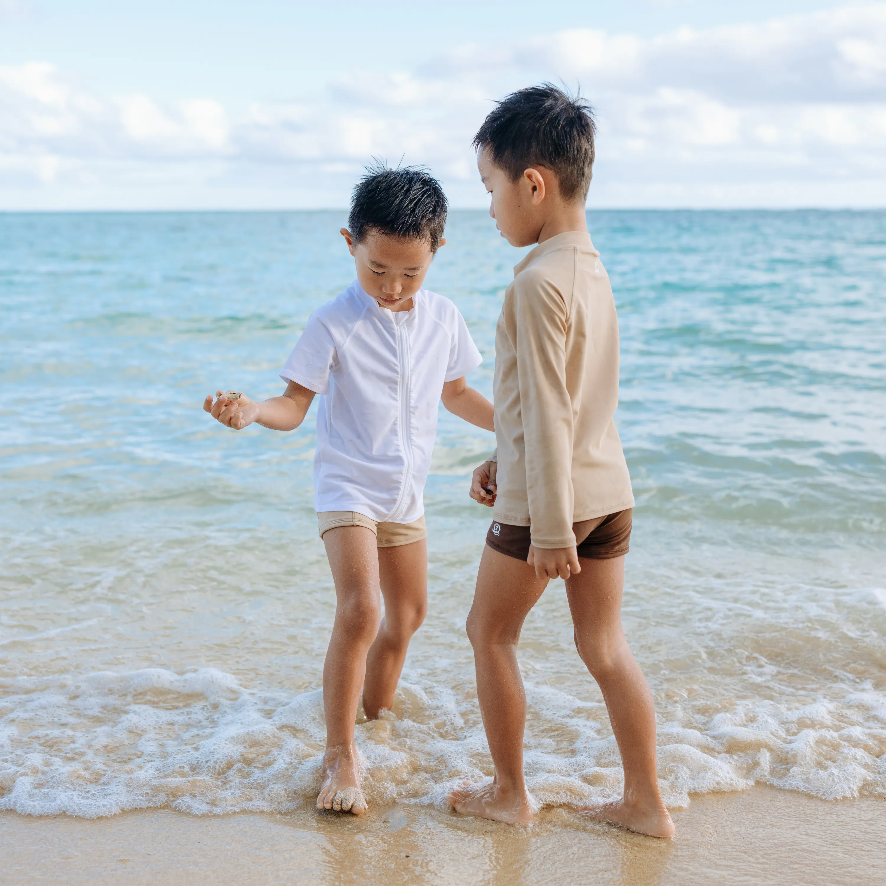 Kids UPF 50  Long Sleeve Zipper Rash Guard Swim Shirt | "Sandy Beach"