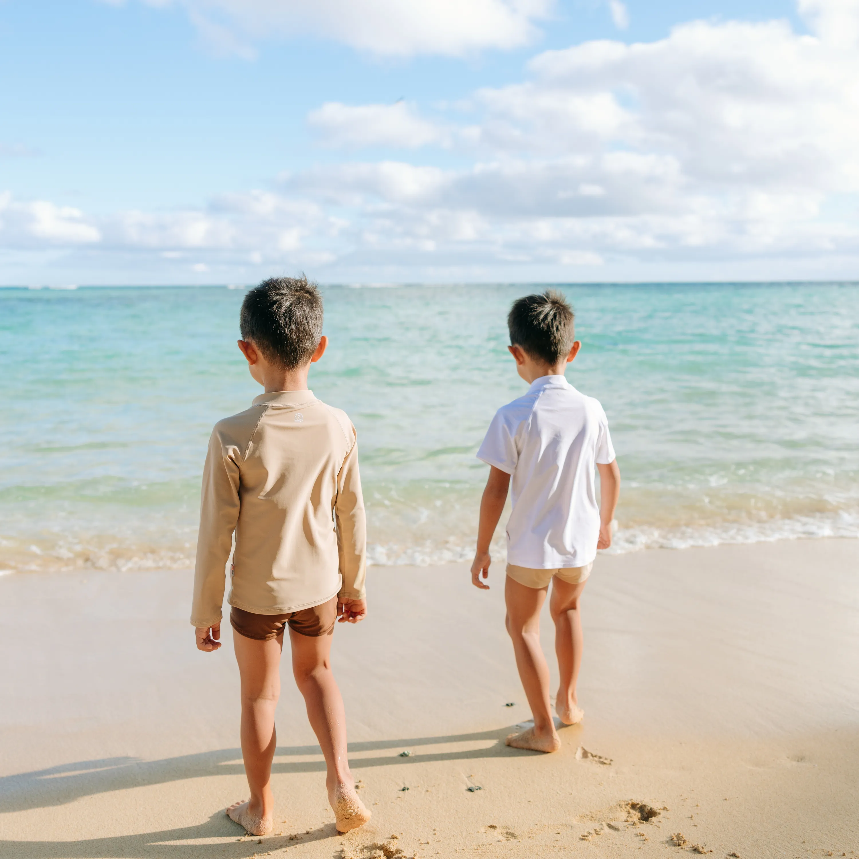 Kids UPF 50  Long Sleeve Zipper Rash Guard Swim Shirt | "Sandy Beach"