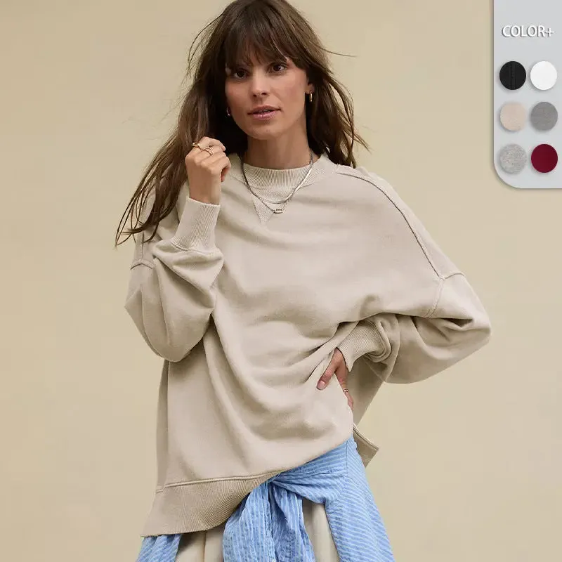 Line Slit Solid Color Loose Sweatshirt