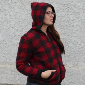 Lined Zip Hooded Women's Cardigan - Checked