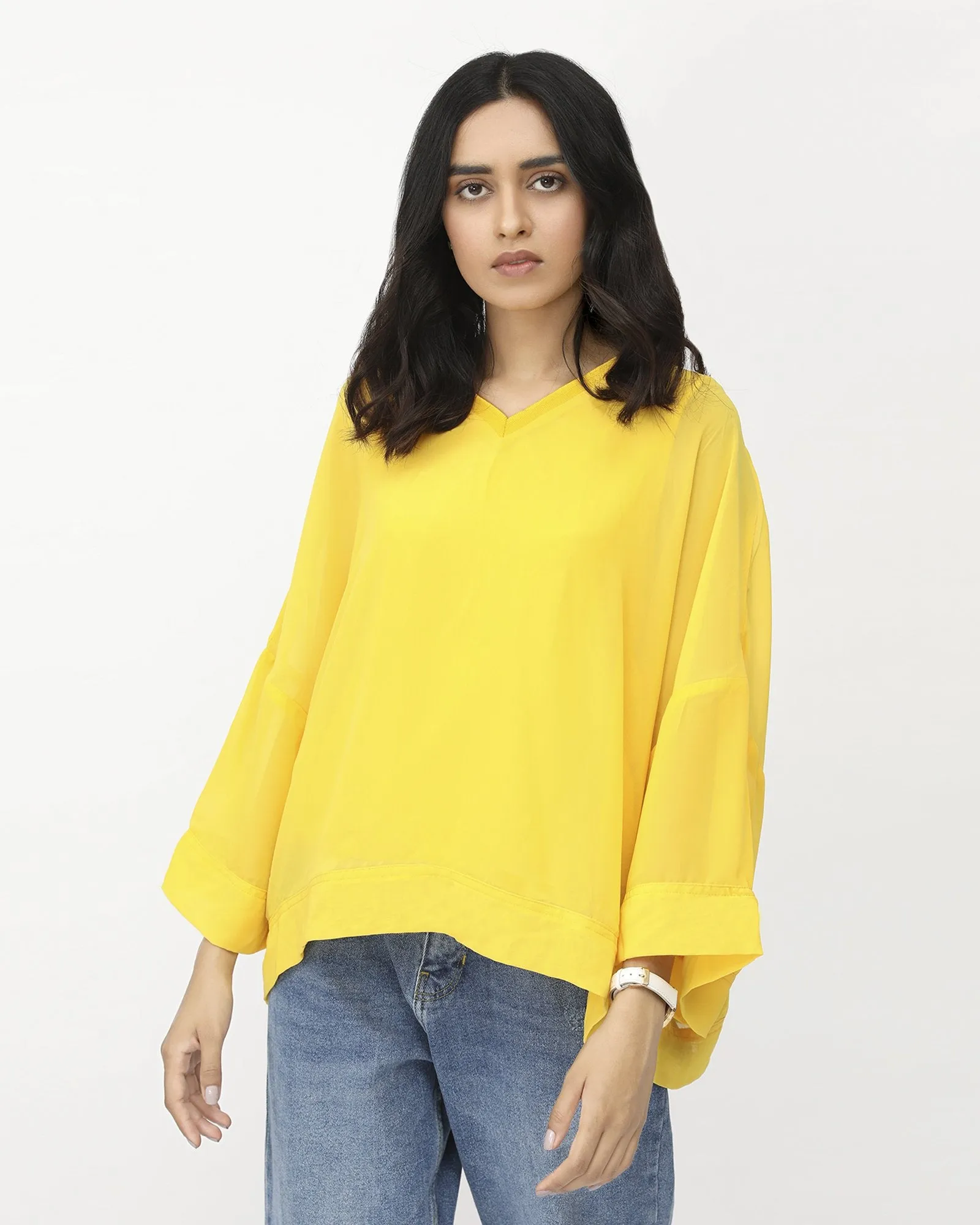 Loose Fit Top with Ribbed Neck