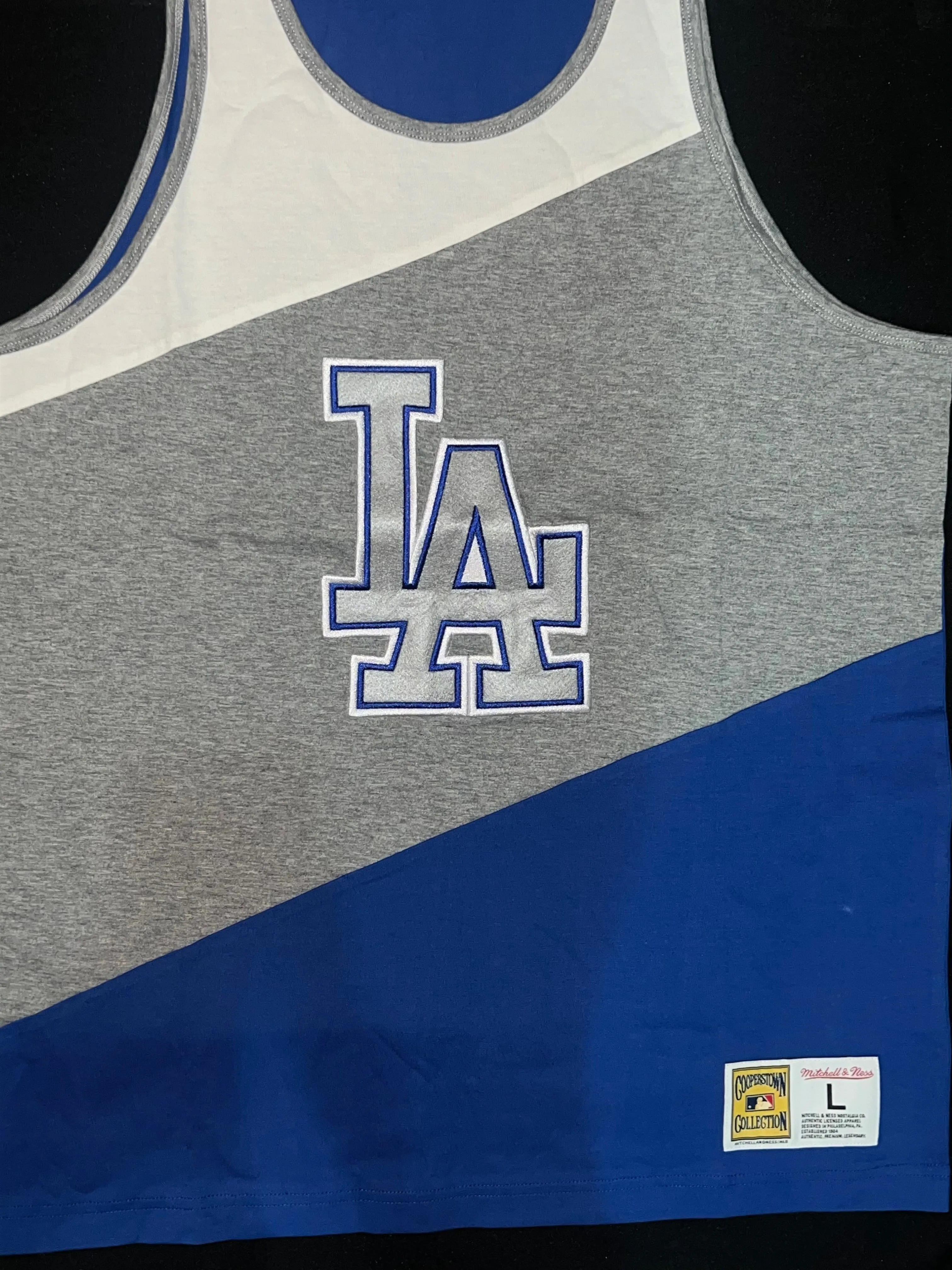 Los Angeles Dodgers MLB Mitchel & Ness a Cooperstown Collection Grey/White/Royal Blue Men Tank