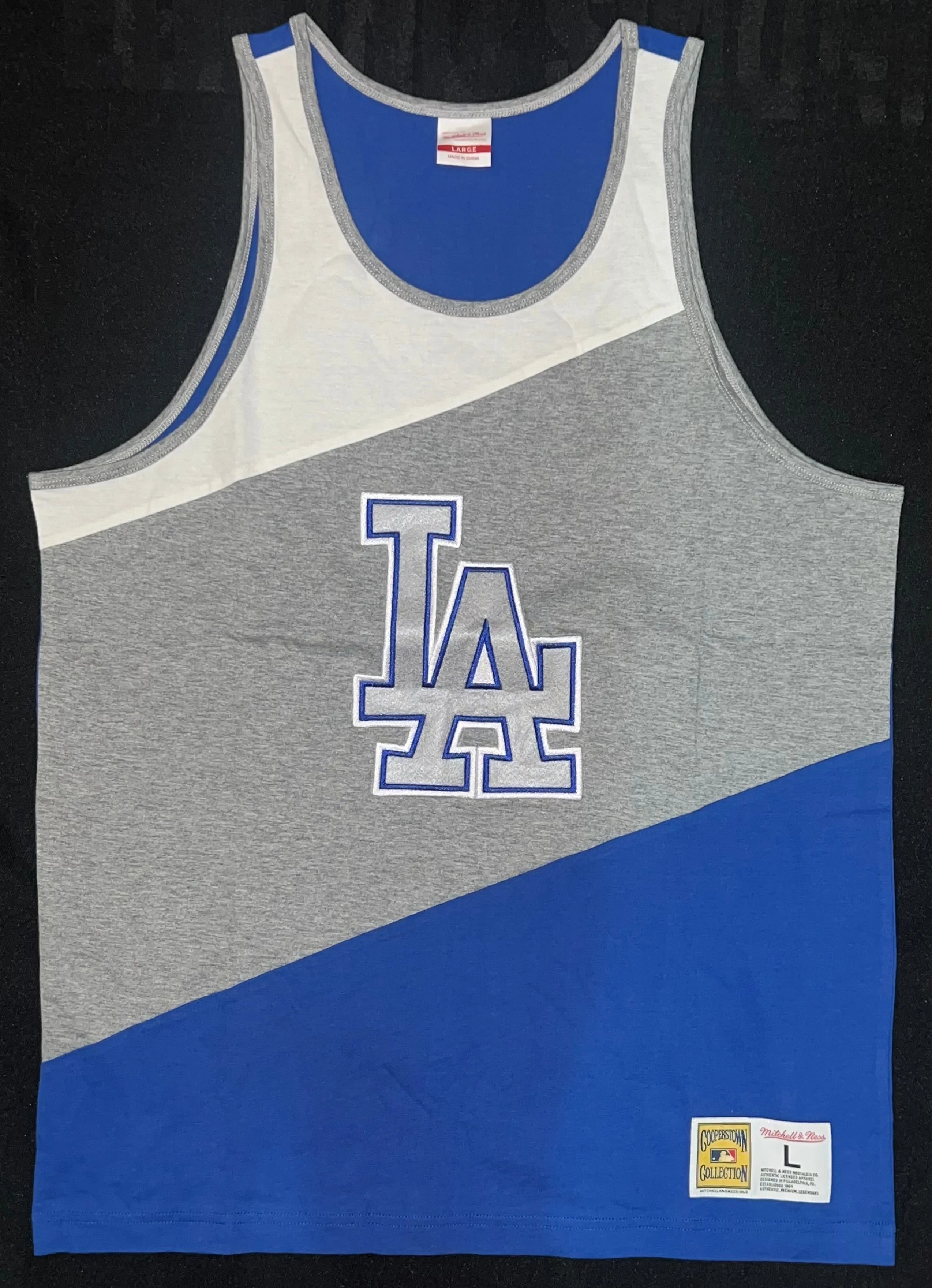 Los Angeles Dodgers MLB Mitchel & Ness a Cooperstown Collection Grey/White/Royal Blue Men Tank