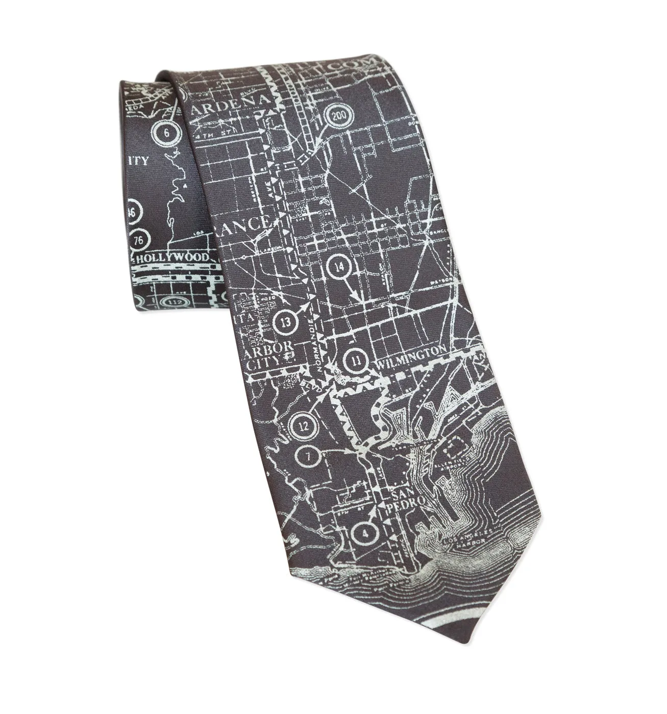 Los Angeles Map Necktie. Old California Map Print Tie