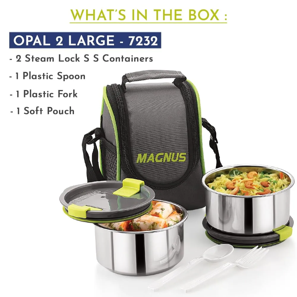 Magnus Opal 2 Stainless Steel Lunchbox Set with Bag - Leak-Proof, Insulated Lunch Box for Kids and Adults - 2 x 350ml Containers with Smart STEAM Lock - Ideal Lunch Boxes for Office Men, Women, School