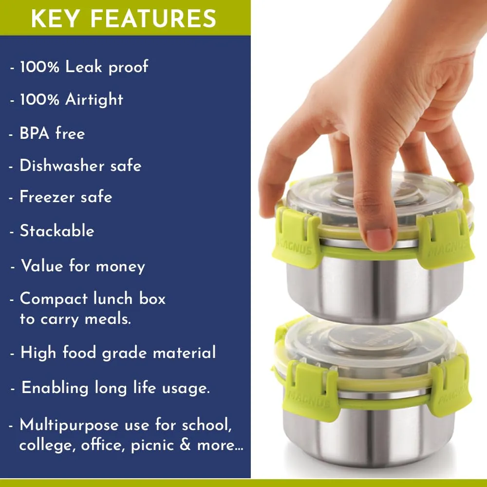 Magnus Quatro 4-Piece Stainless Steel Lunch Box Set | Airtight, Leakproof Containers | Insulated Cover & Bag | BPA Free | Ideal Lunch Box for Kids, Office Men, Women | Office & School Tiffin