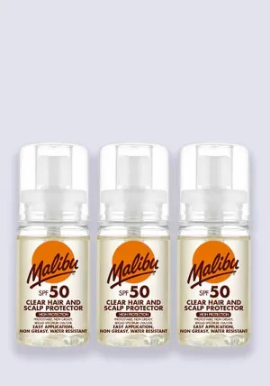 Malibu Clear Hair and Scalp Protector SPF 50 50ml - 3 Pack