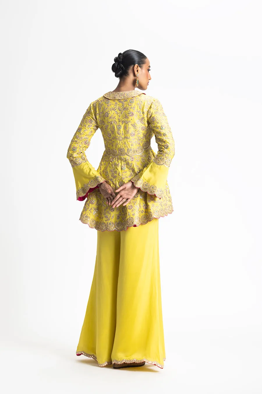 MEHNDI YELLOW JACKET TROUSER SET