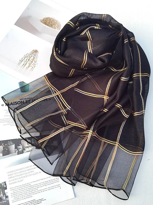 Mulberry Silk & Wool Blend Sun-Protection Plaid Shawl&Scarf