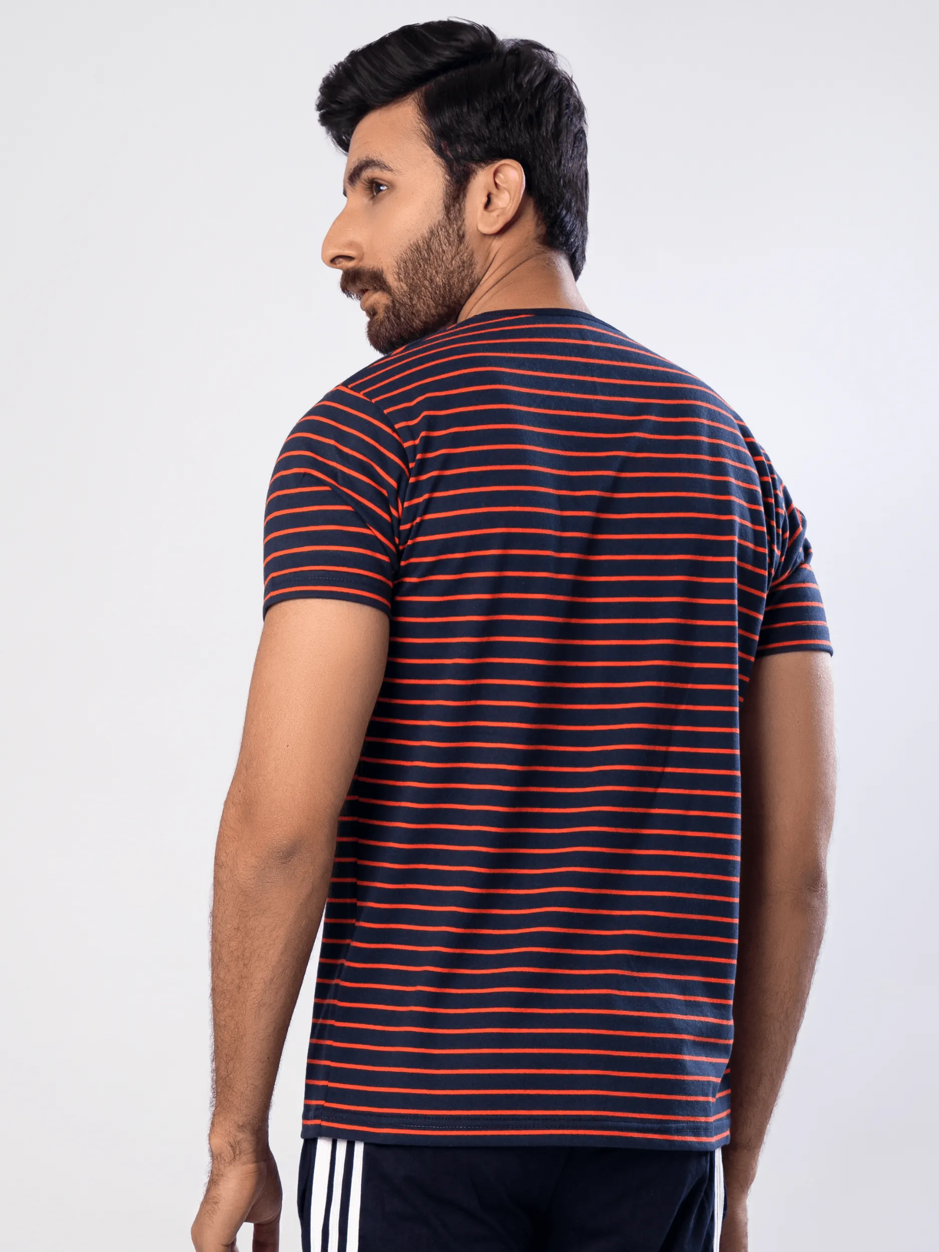 Navy with Orange Stripes Short Sleeve T-Shirt