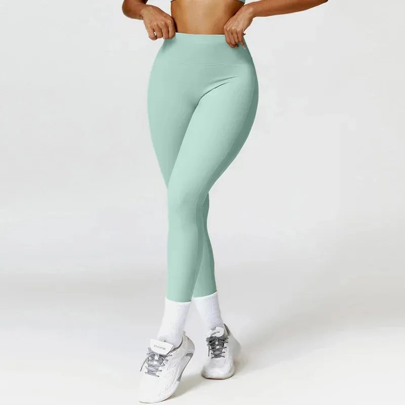 Nude High Waist Female Yoga Leggings - Breathable Running Sports Clothing