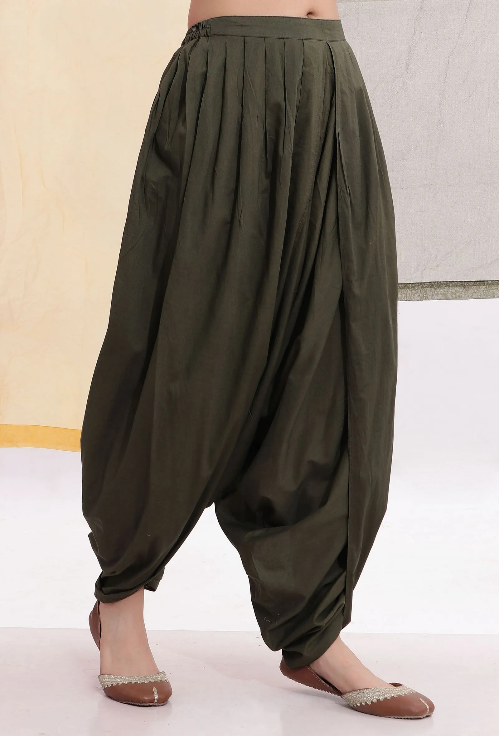 Olive Green Cotton Dhoti Pants