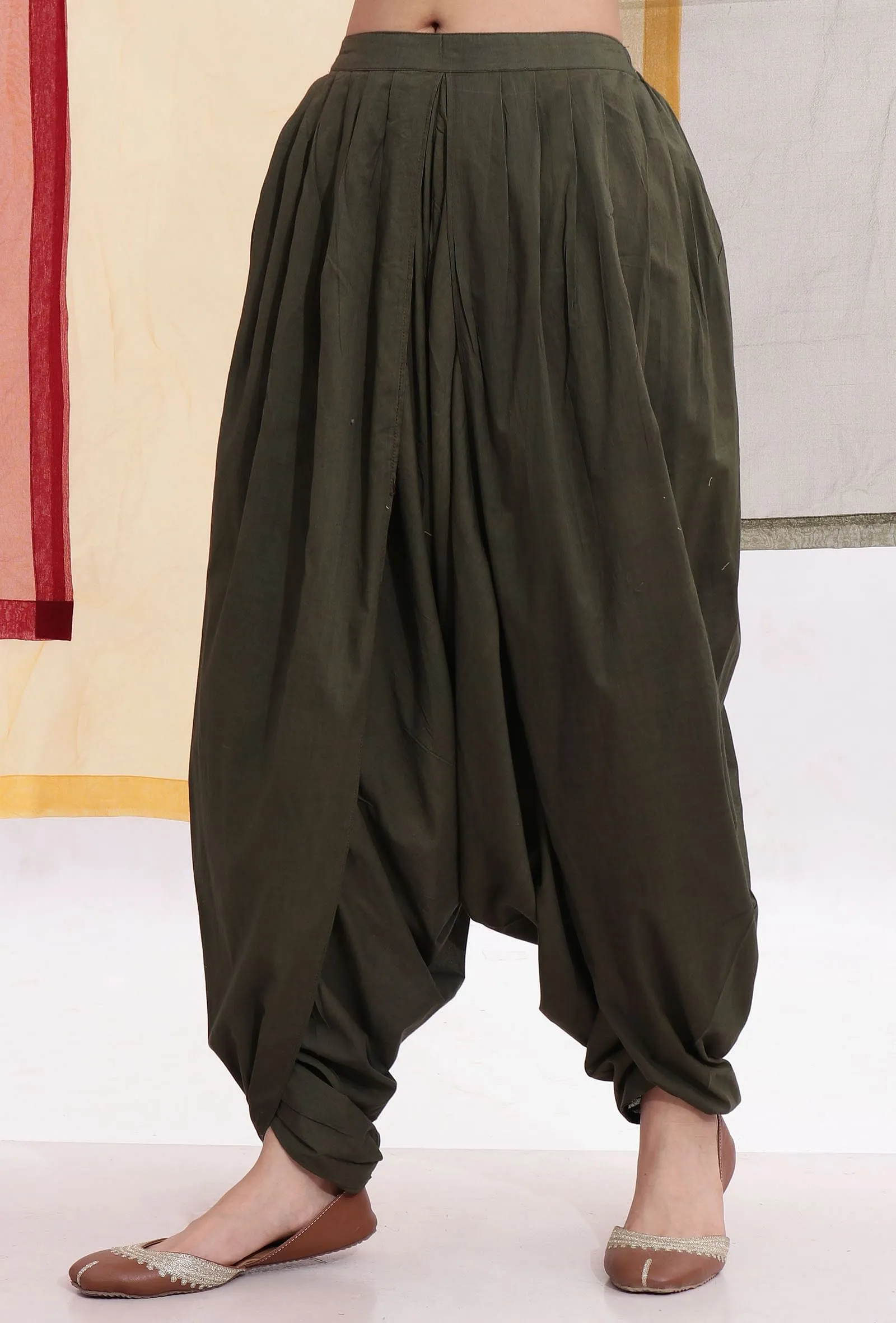 Olive Green Cotton Dhoti Pants