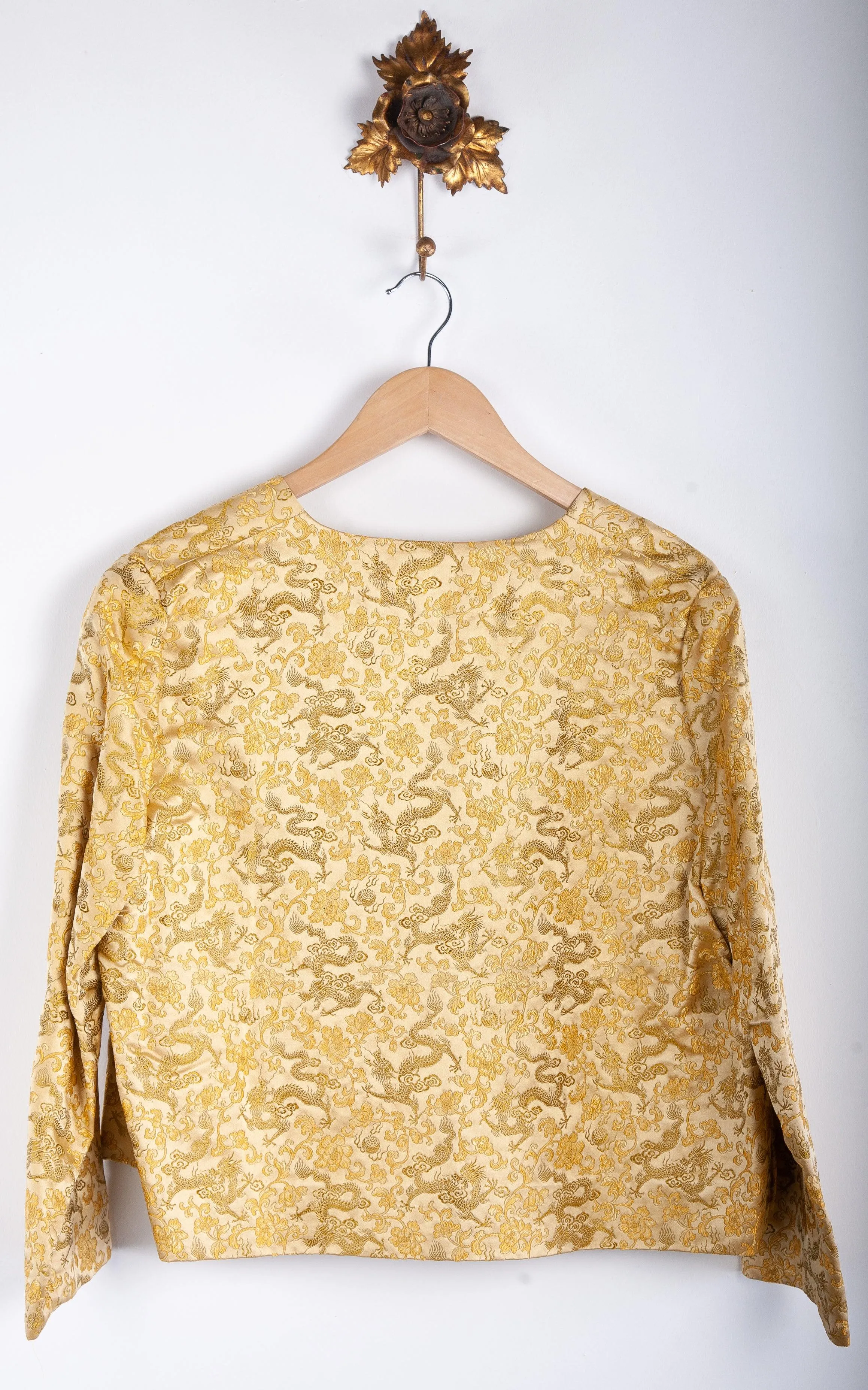 Olivia Designer Dressmaker Gold Chinese Silk Dragon Print Jacket