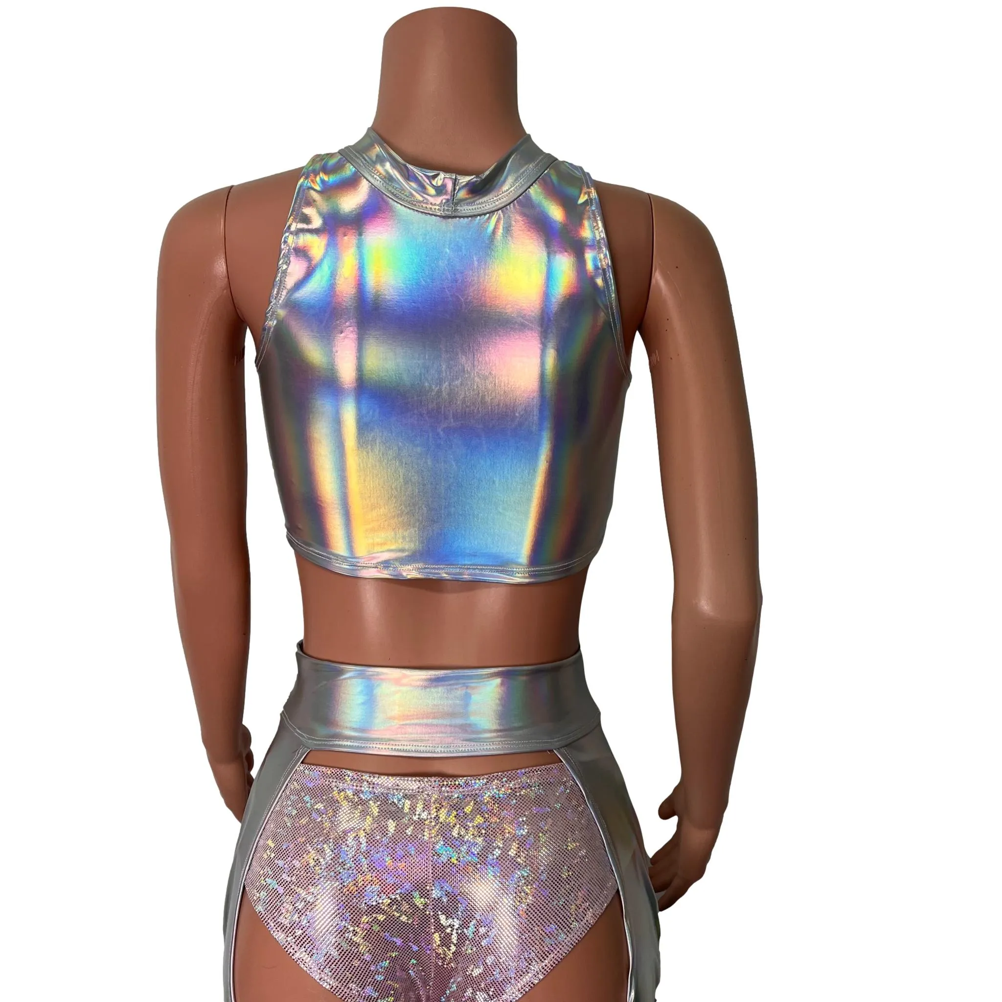 Opal Holographic High Neck Unisex Men/Women Cutout Top Shirt