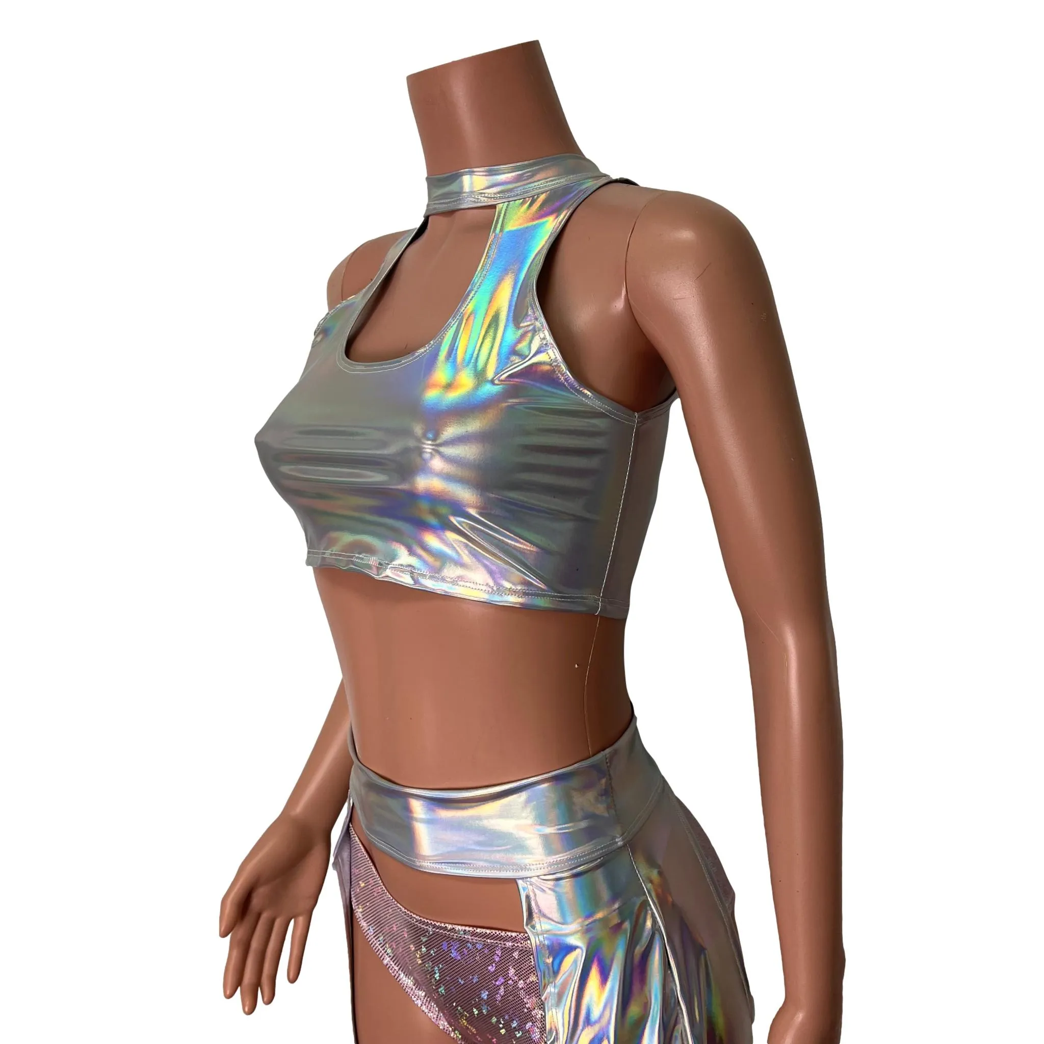 Opal Holographic High Neck Unisex Men/Women Cutout Top Shirt