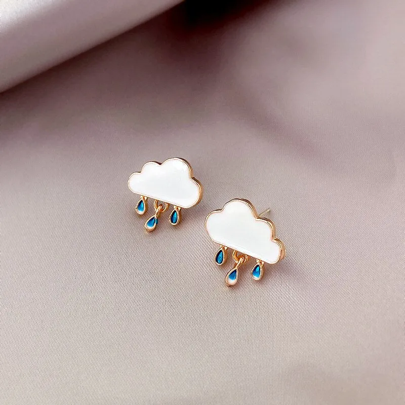 Origin Summer Cute White Cloud Water Drop Stud earrings for Girls Korean Fashion Wedding Party Gifts Jewellery Accessories