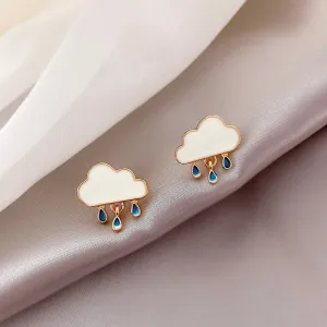 Origin Summer Cute White Cloud Water Drop Stud earrings for Girls Korean Fashion Wedding Party Gifts Jewellery Accessories