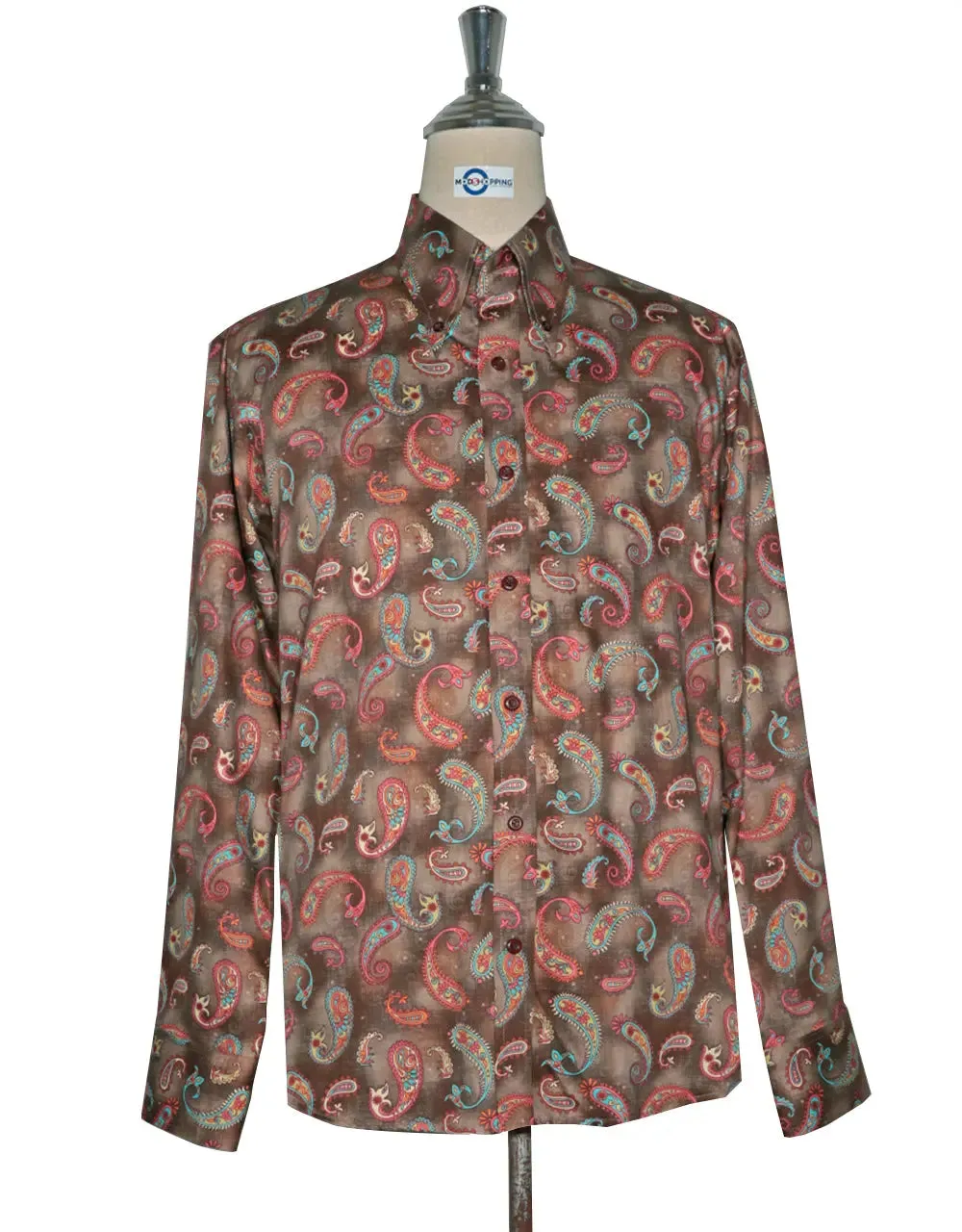 Paisley Shirt - 60s  Style Brown Paisley Shirt