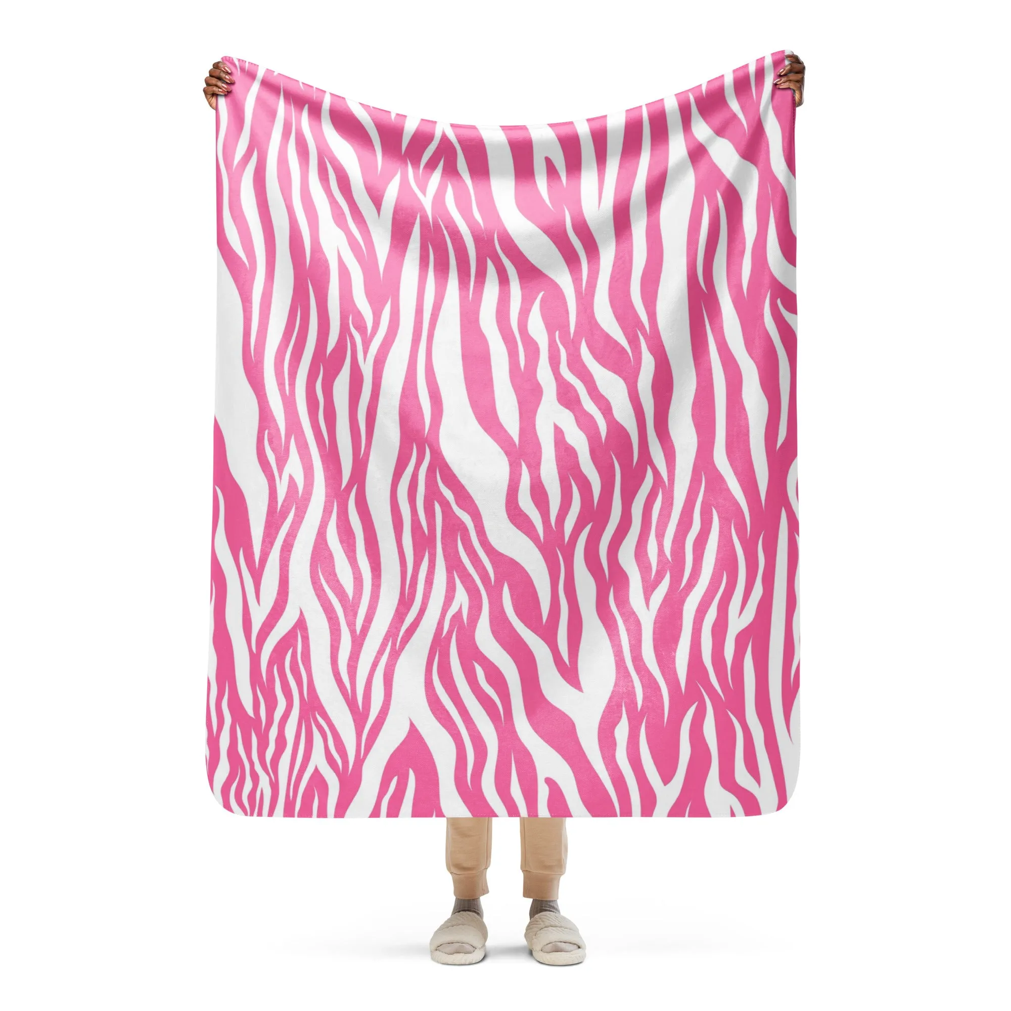 Pink and White Zebra Print Sherpa blanket lioness-love