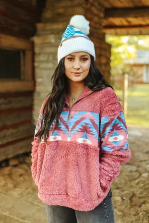 Pink Aztec Half Zip Sherpa