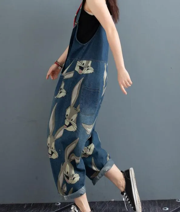 Print Bunny Casual Spring Denim Overall Women Jumpsuits