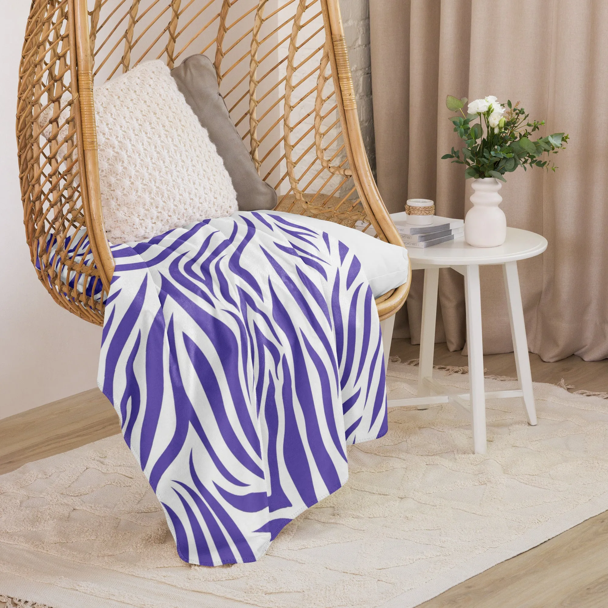 Purple and White Zebra Print Sherpa blanket lioness-love