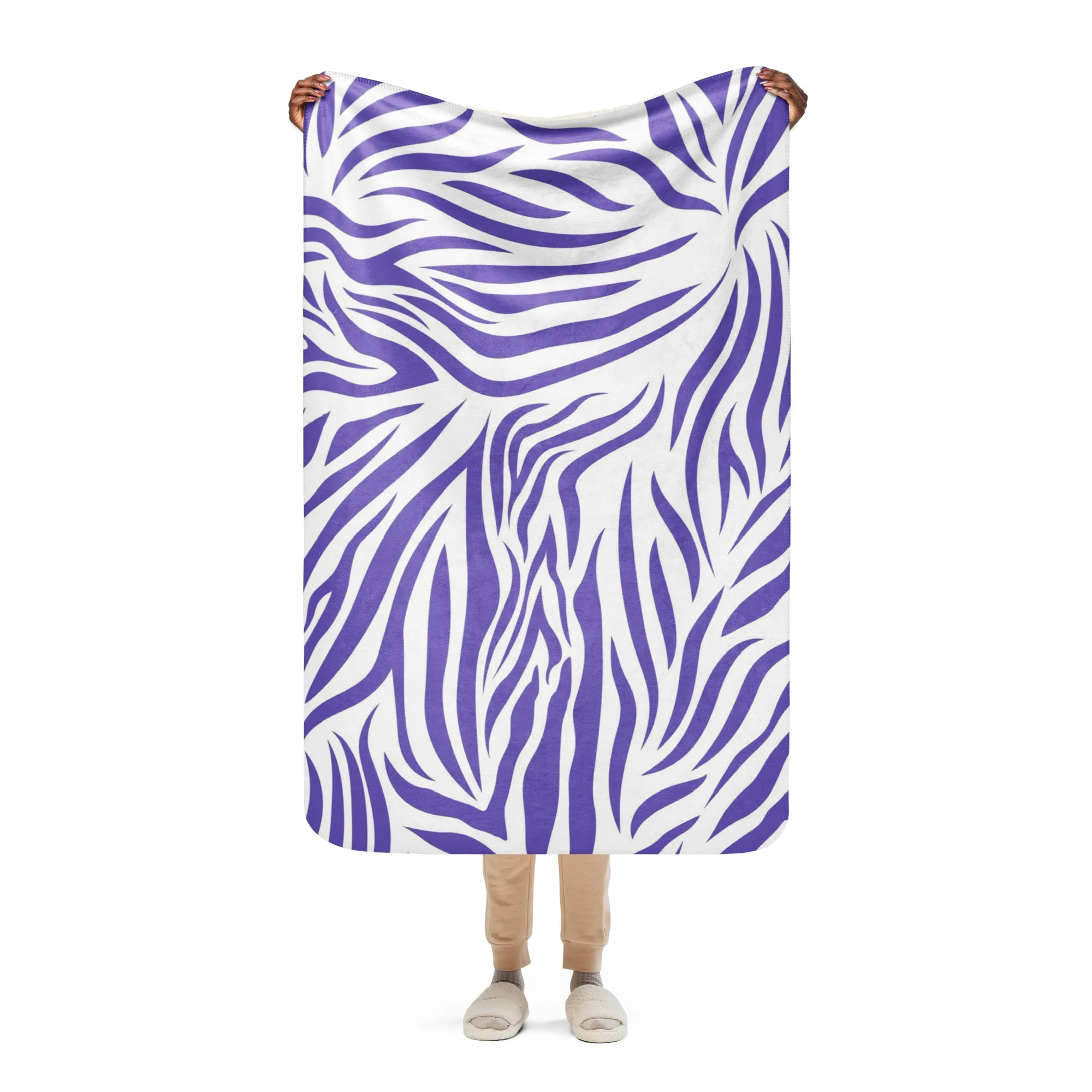 Purple and White Zebra Print Sherpa blanket lioness-love