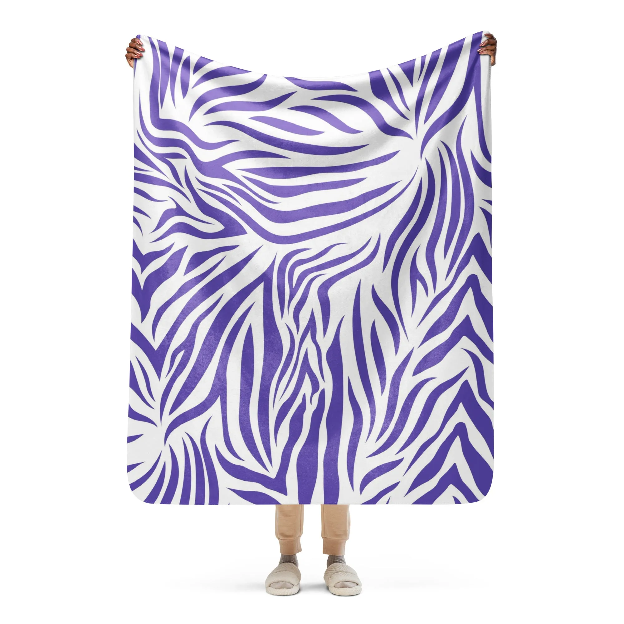 Purple and White Zebra Print Sherpa blanket lioness-love