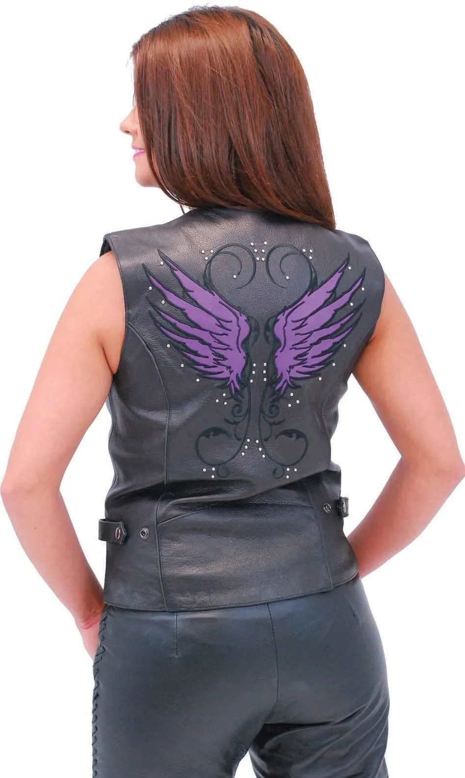 Purple Wings Leather Vest w/Studs for Women #VL9308PURP ()