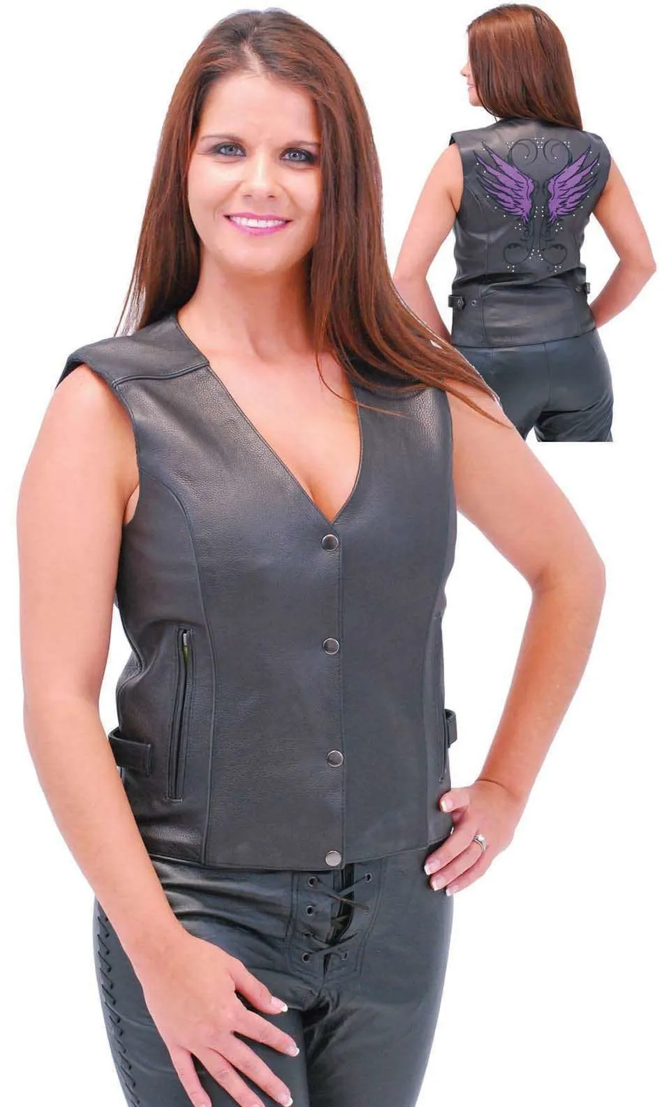 Purple Wings Leather Vest w/Studs for Women #VL9308PURP ()