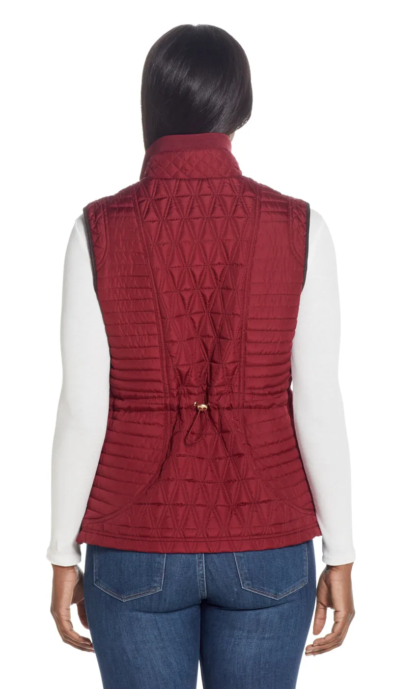 QUILTED VEST WITH COZY LINING AND FAUX SUEDE TRIM