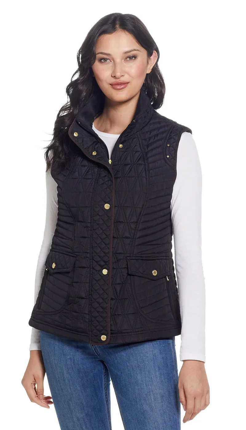 QUILTED VEST WITH COZY LINING AND FAUX SUEDE TRIM