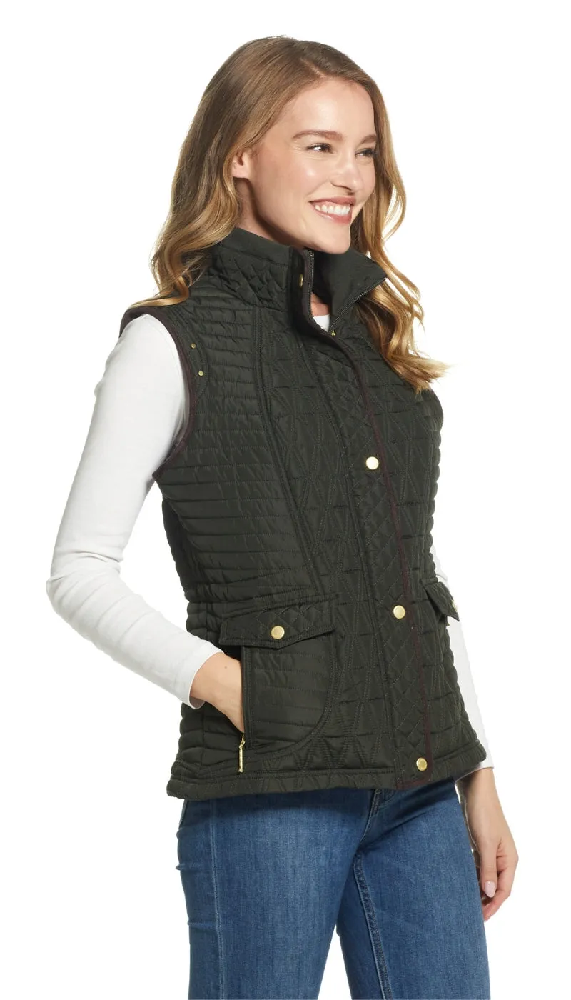 QUILTED VEST WITH COZY LINING AND FAUX SUEDE TRIM