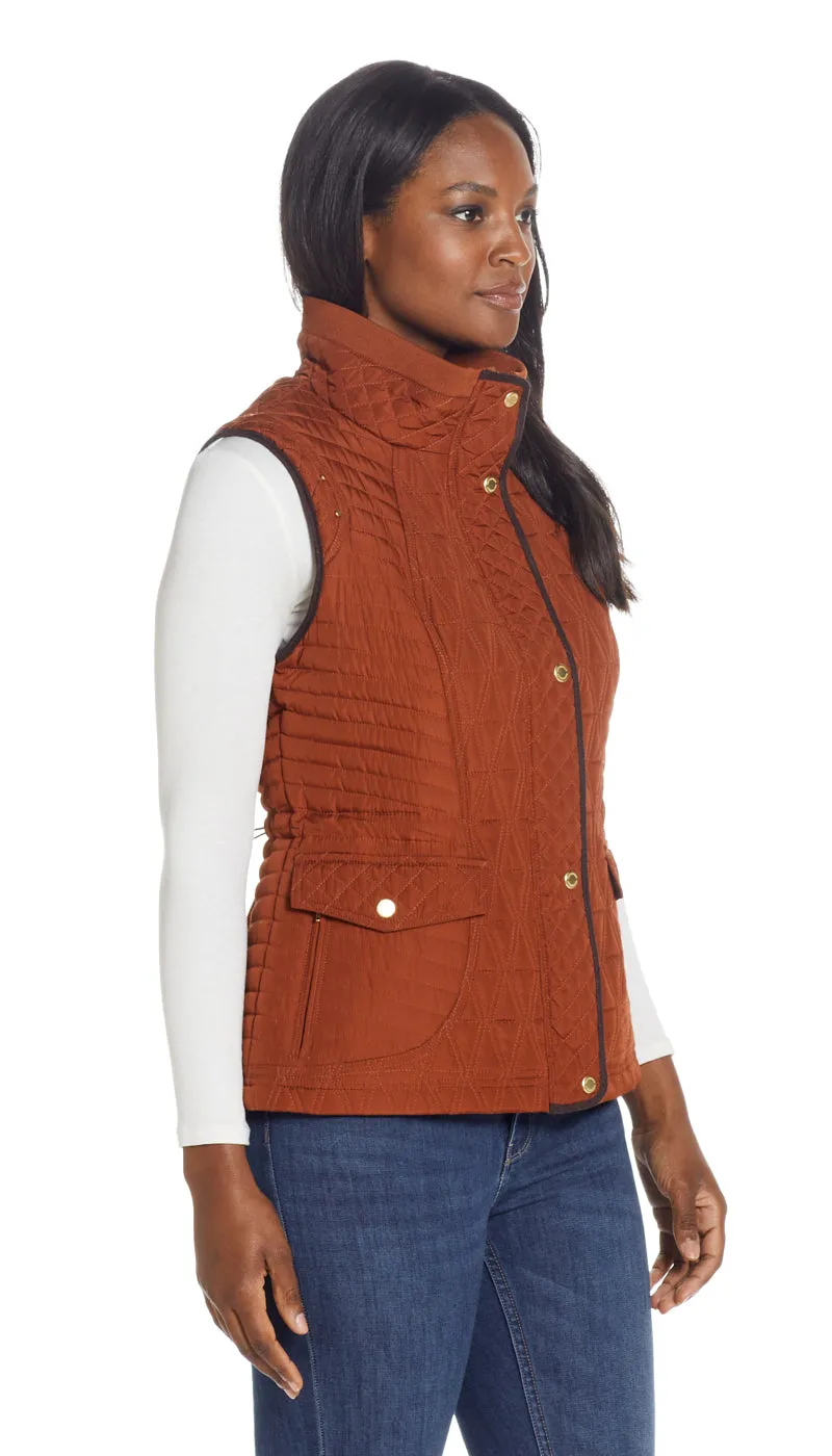 QUILTED VEST WITH COZY LINING AND FAUX SUEDE TRIM