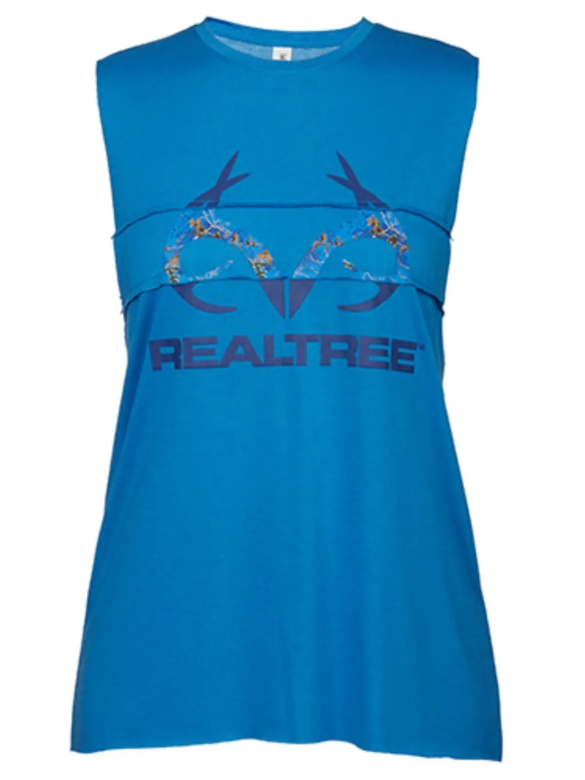 Realtree Camouflage WOMEN Deep Sea Blue Antler Logo Muscle Tank Top T-Shirt