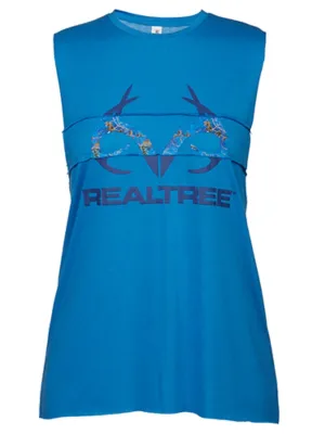 Realtree Camouflage WOMEN Deep Sea Blue Antler Logo Muscle Tank Top T-Shirt