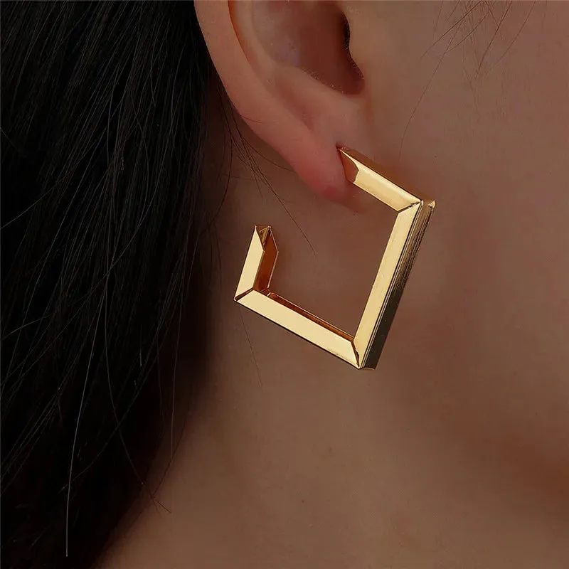 Retro Minimalist Square Irregular Hoop Exaggerated Cool Girl Fashion Accessories Earring