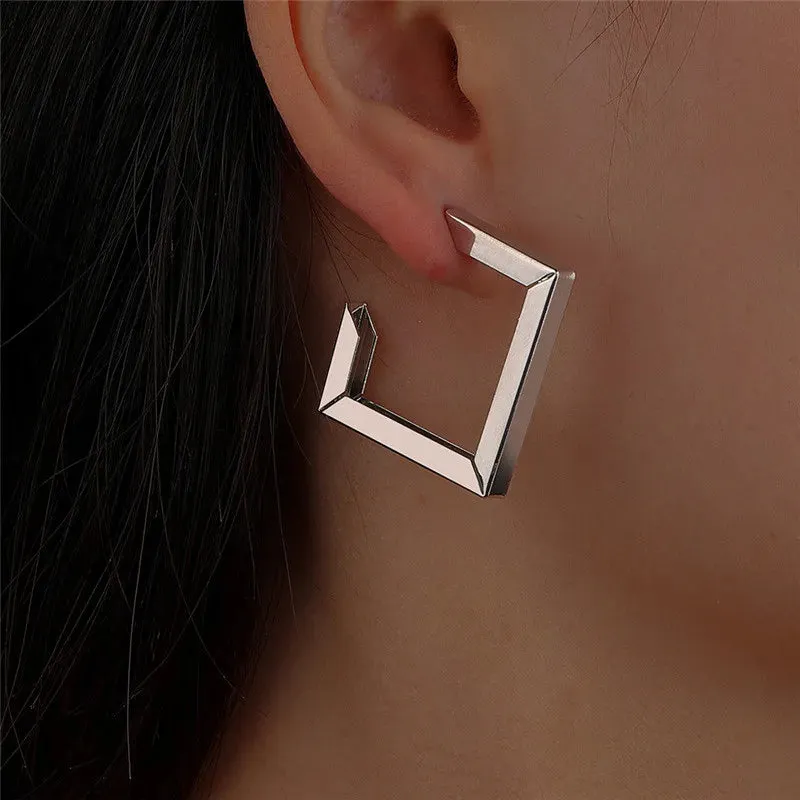 Retro Minimalist Square Irregular Hoop Exaggerated Cool Girl Fashion Accessories Earring