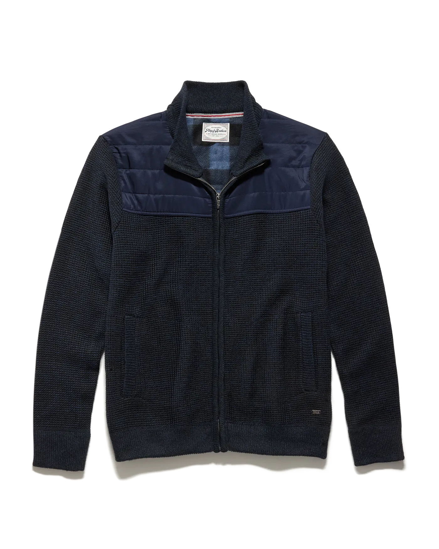 RHINELAND FLEECE-LINED MIXED MEDIA FULL-ZIP SWEATER