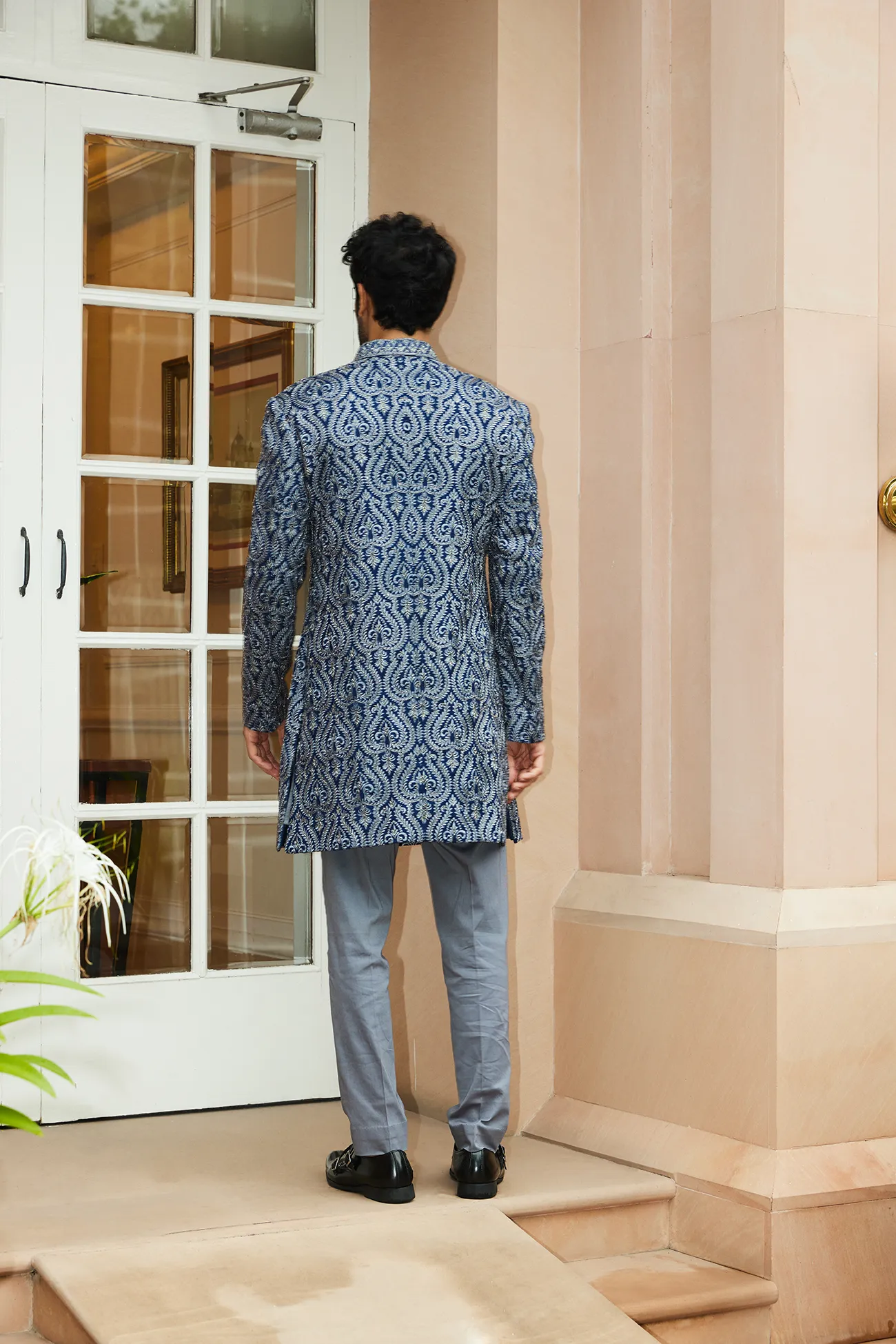 ROYAL BLUE MATKA SILK SHERWANI KURTA TROUSER SET