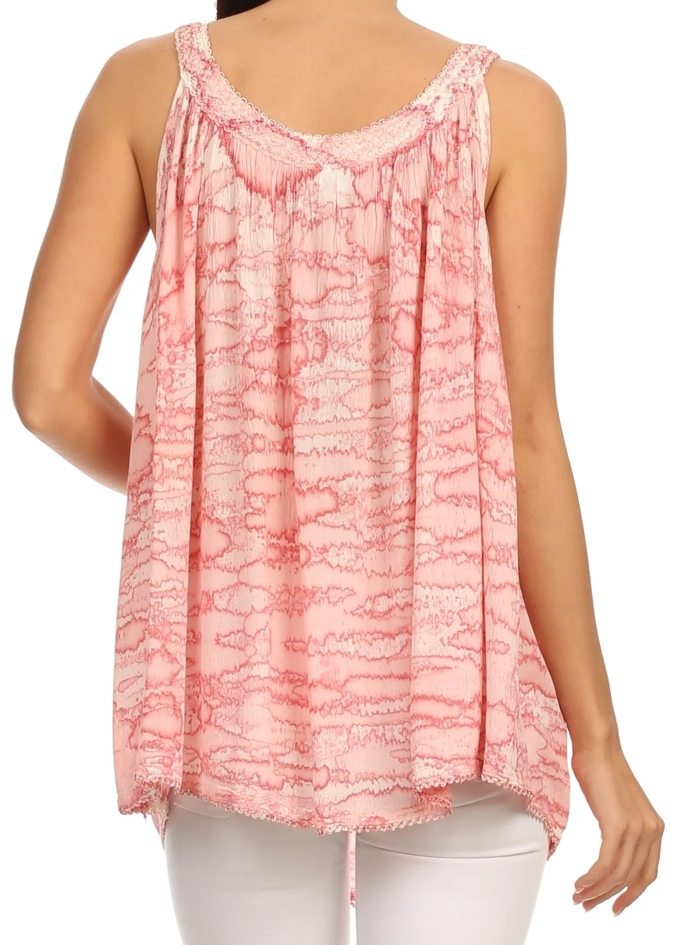 Sakkas Rachel Verigated Embroidered neck Picot trim Tank top