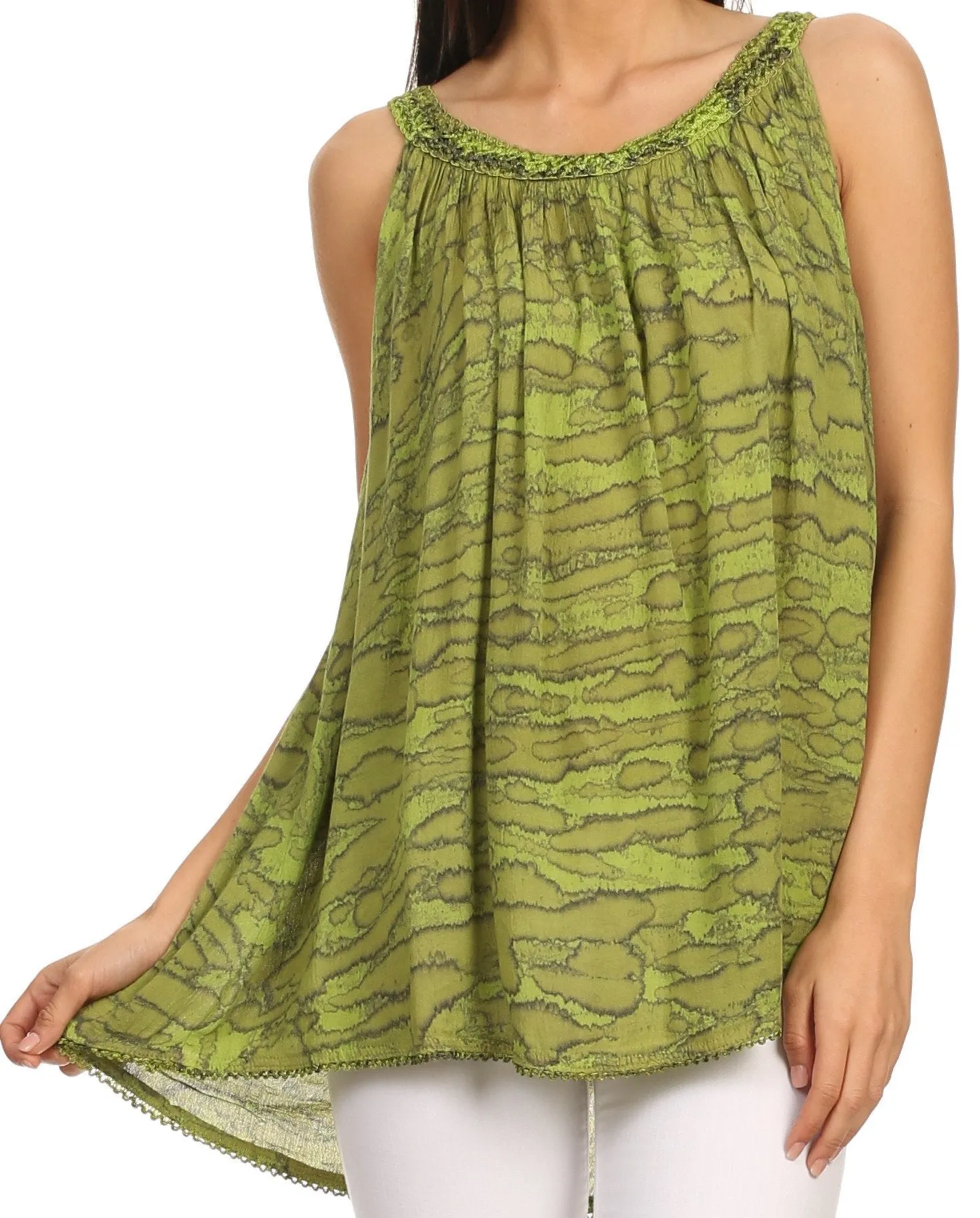 Sakkas Rachel Verigated Embroidered neck Picot trim Tank top