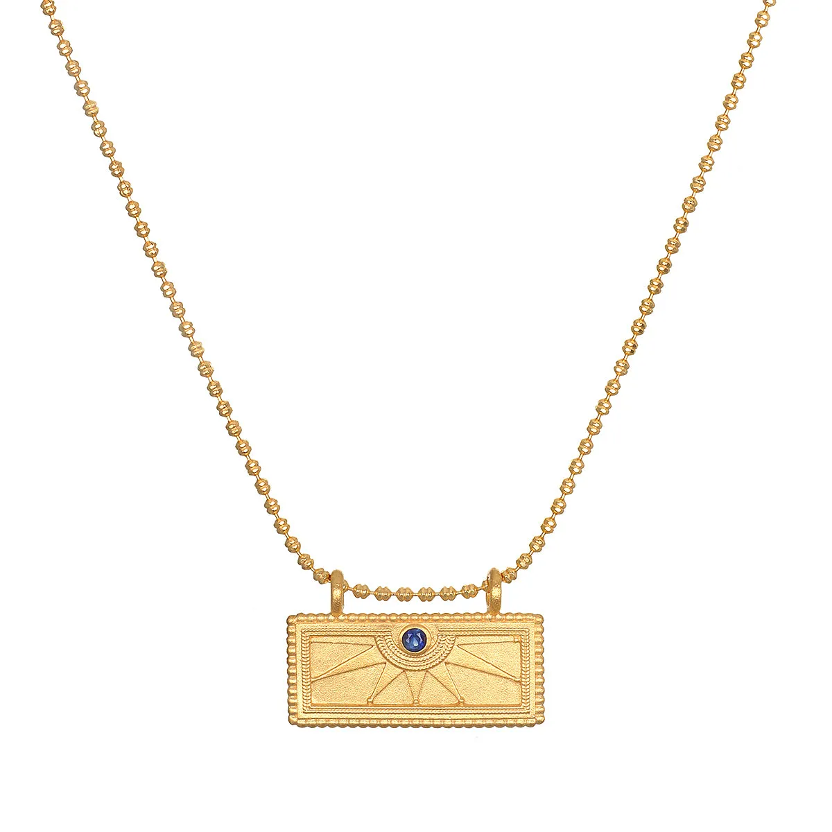 September Sapphire Sunburst Birthstone Tablet Necklace