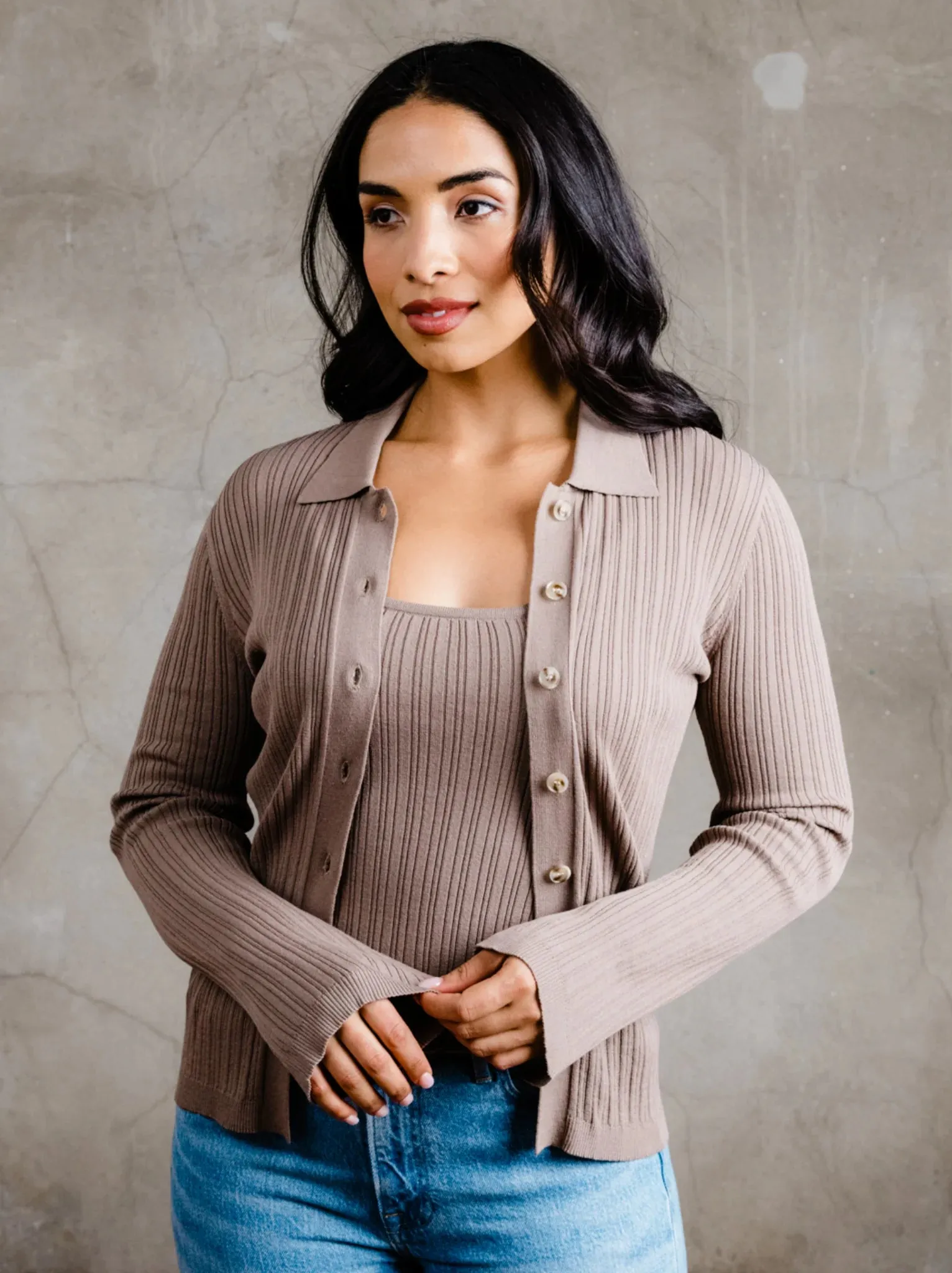 Serena Rib Cardigan - Driftwood