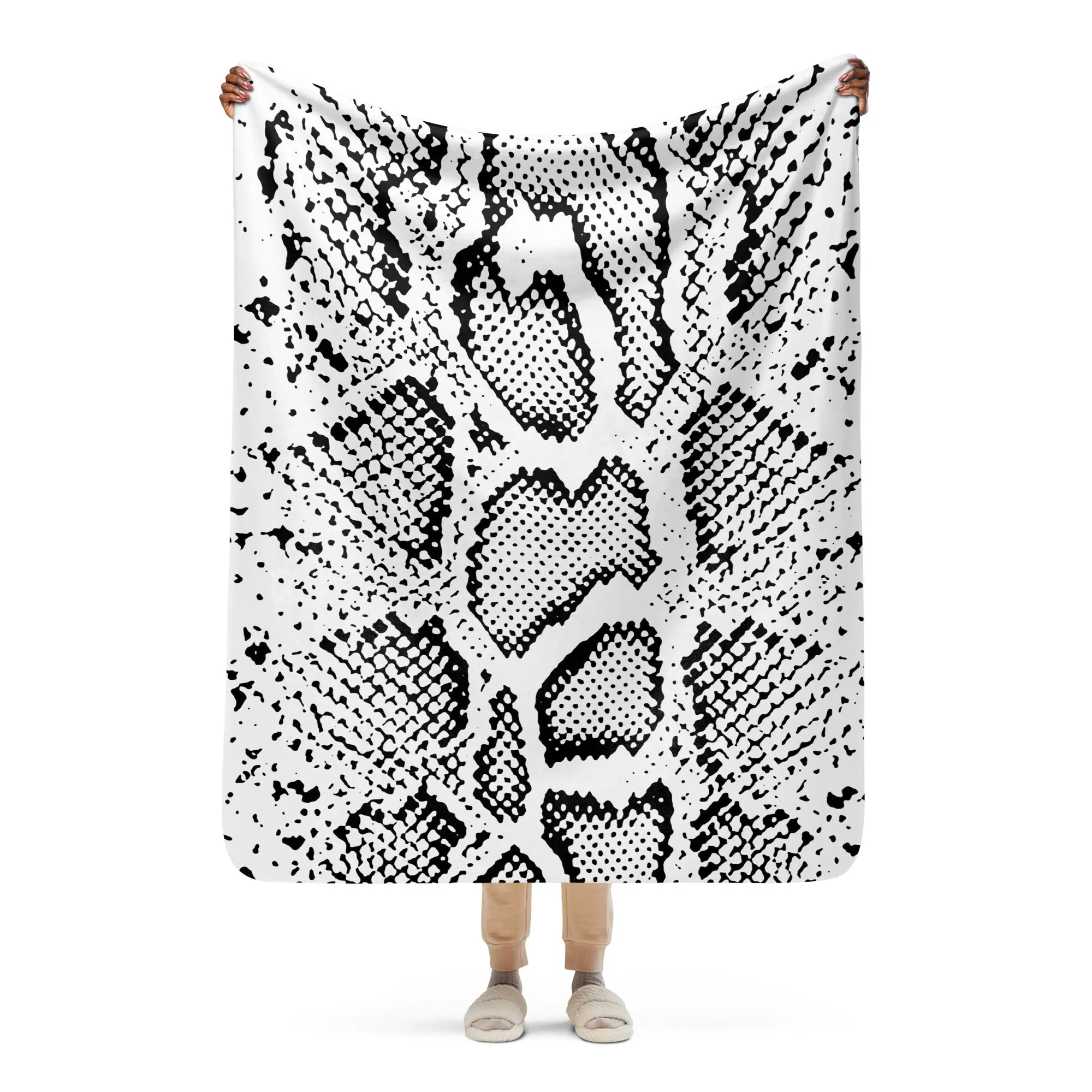 Snake Print Black and White Sherpa blanket lioness-love