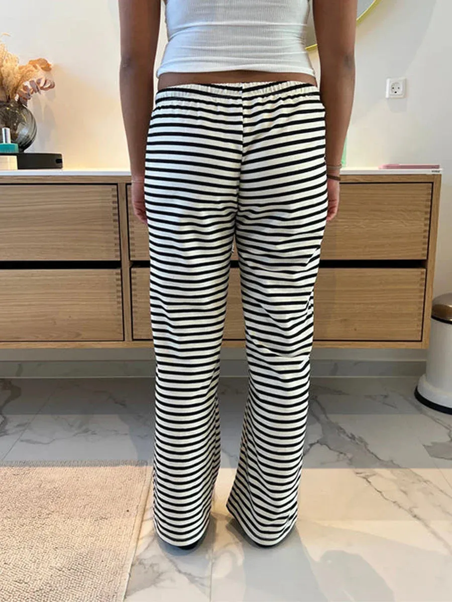 Striped Pajama Drawstring Elastic Waist Lounge Joggers Yoga Loose Pants