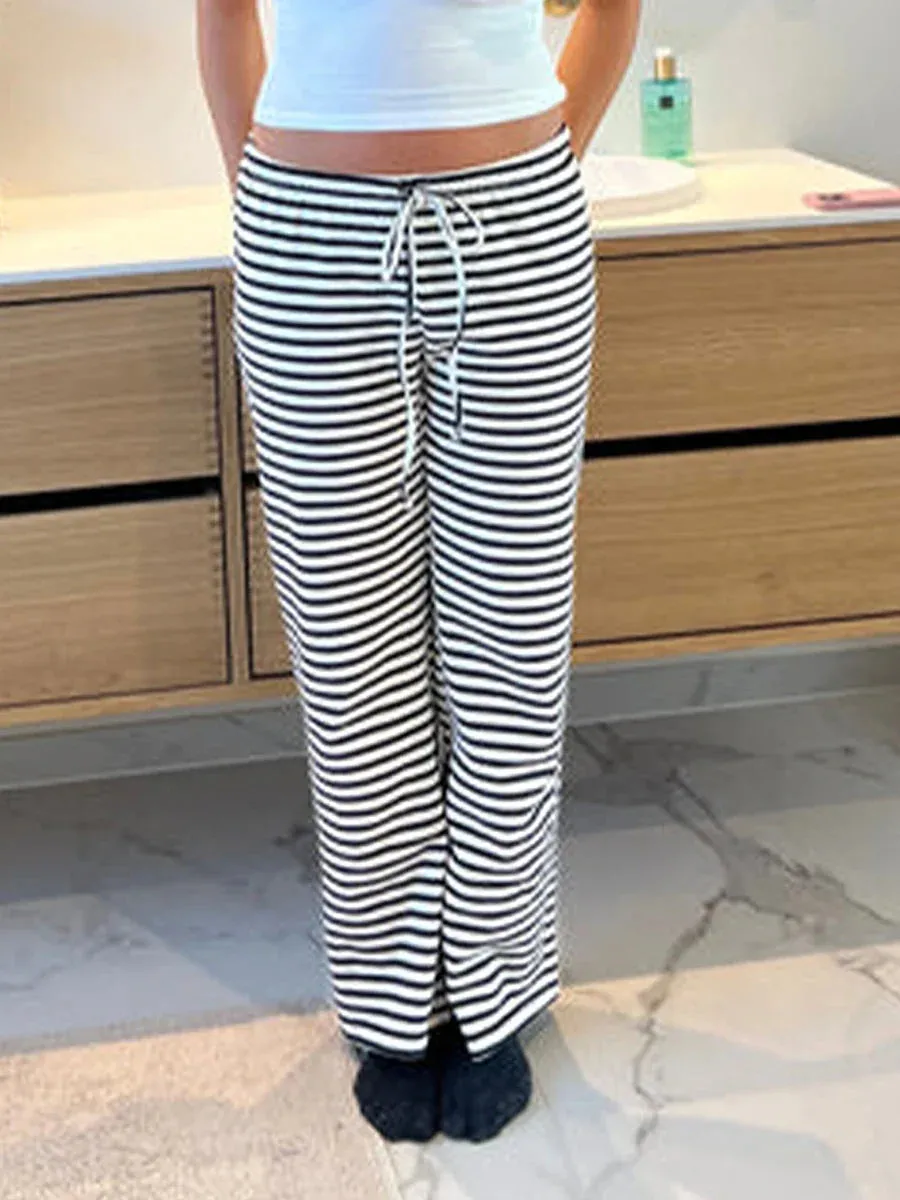 Striped Pajama Drawstring Elastic Waist Lounge Joggers Yoga Loose Pants