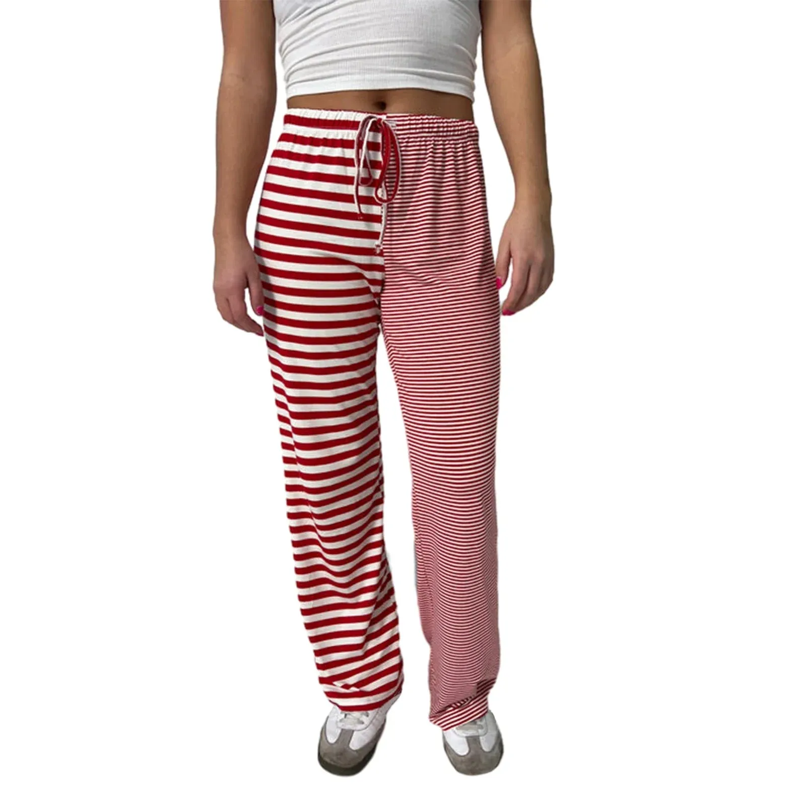 Striped Pajama Drawstring Elastic Waist Lounge Joggers Yoga Loose Pants