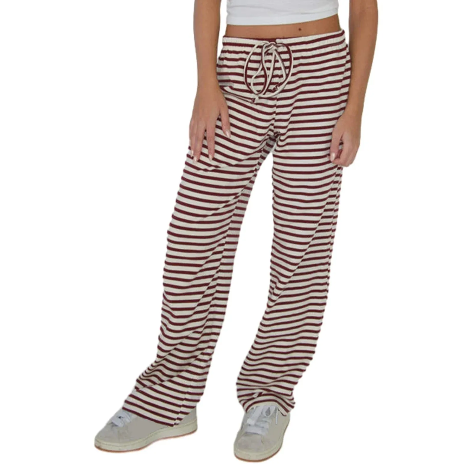 Striped Pajama Drawstring Elastic Waist Lounge Joggers Yoga Loose Pants